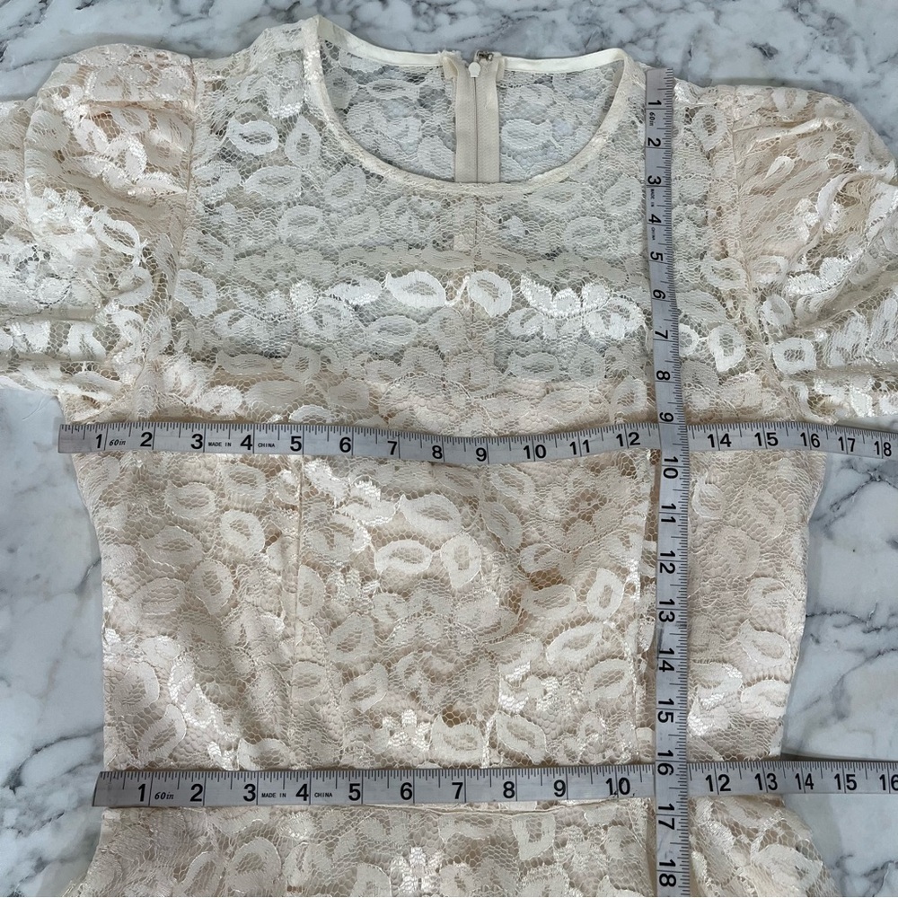 Vintage Cachet by Bari Protas Ivory Lace Midi Dress Wedding Romantic Long Sleeve - Picture 7 of 15